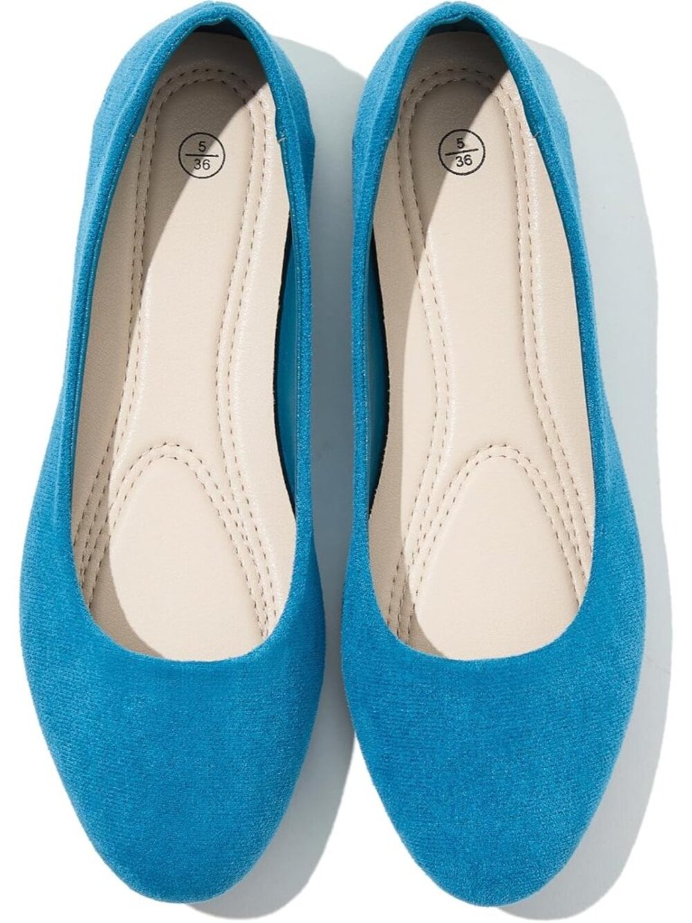 Women's Blue Suede Comfortable Round Toe Black Ballet Flats Dressy Work Shoes